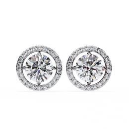Round Cut Diamond Floating Circle Halo Stud Earrings in 18K Yellow Gold
