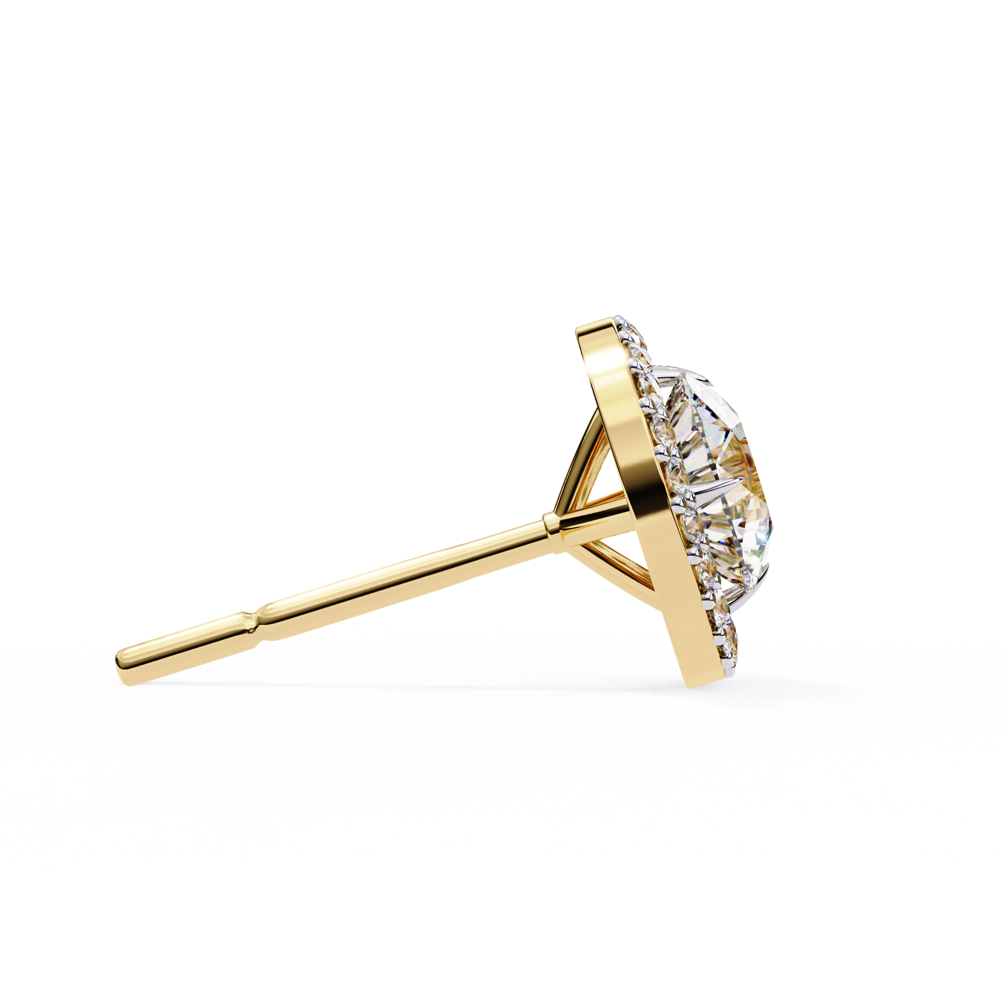 Round Cut Diamond Floating Circle Halo Stud Earrings in 18K Yellow Gold