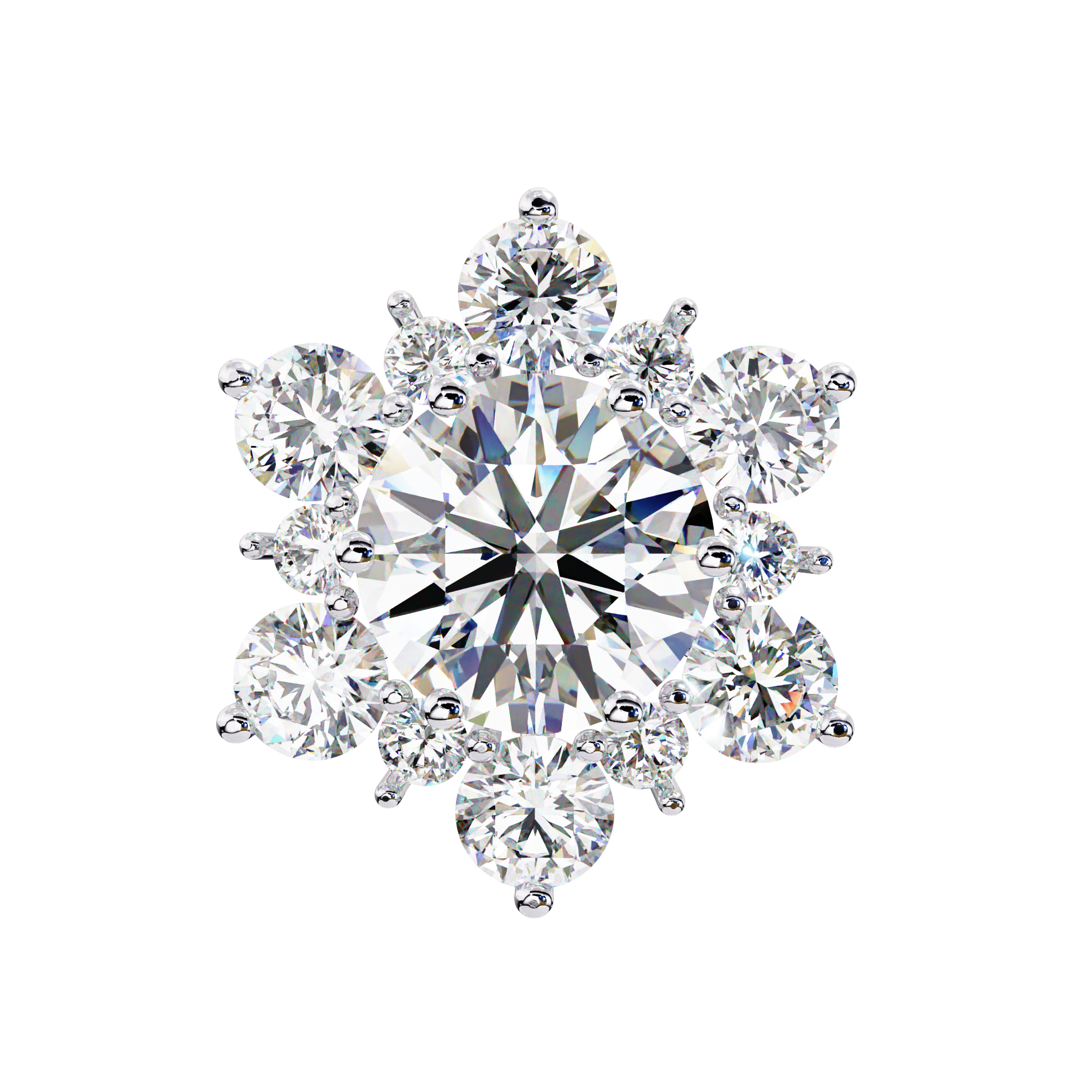 Floral Starburst Diamond Cluster Stud Earrings in Yellow Gold