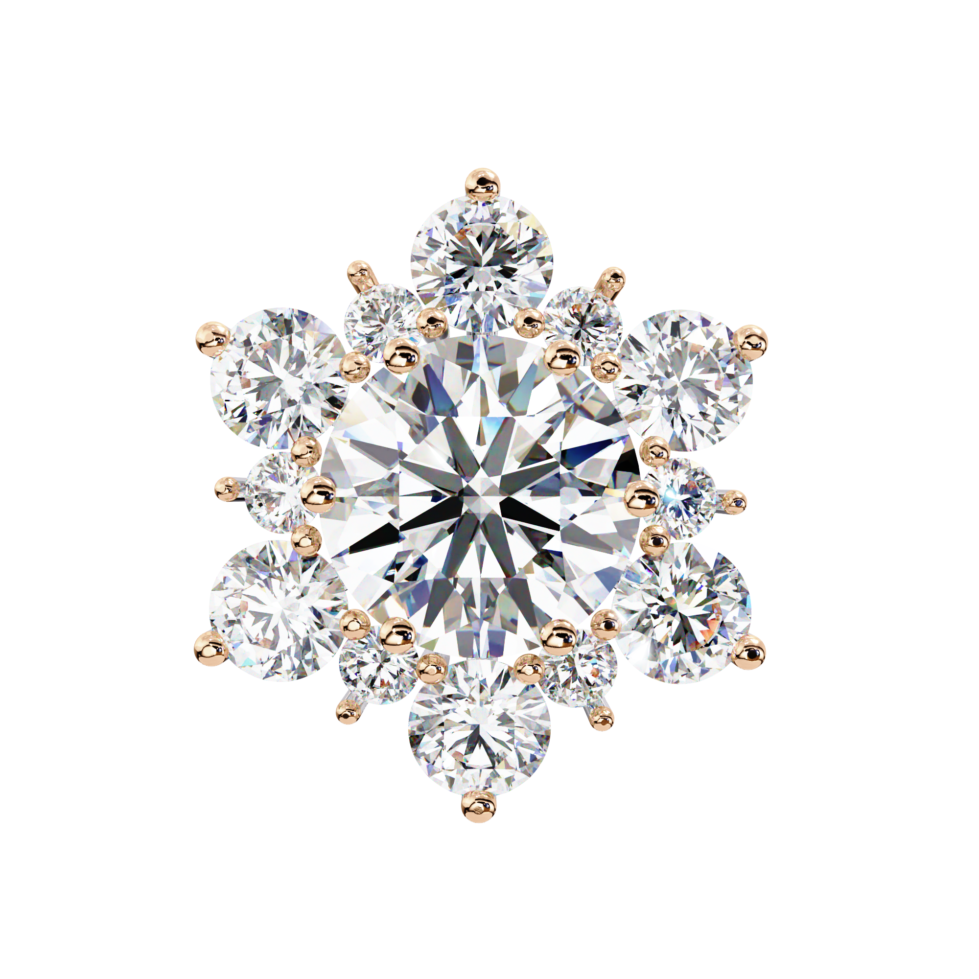Floral Starburst Diamond Cluster Stud Earrings in Yellow Gold