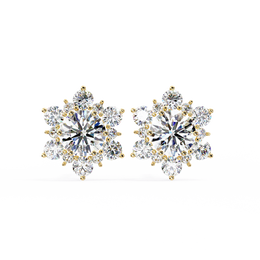 Floral Starburst Diamond Cluster Stud Earrings in Yellow Gold