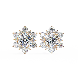 Floral Starburst Diamond Cluster Stud Earrings in Yellow Gold