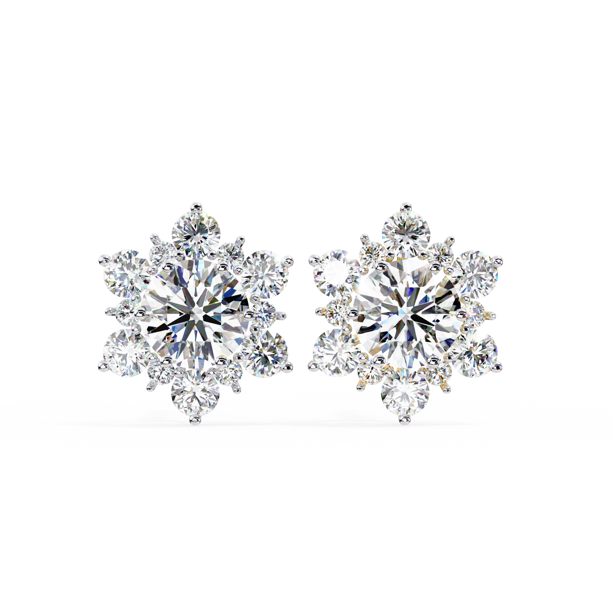 Floral Starburst Diamond Cluster Stud Earrings in Yellow Gold