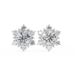 Floral Starburst Diamond Cluster Stud Earrings in Yellow Gold