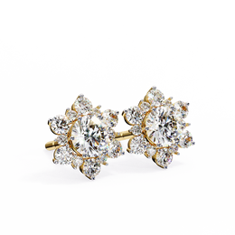 Floral Starburst Diamond Cluster Stud Earrings in Yellow Gold