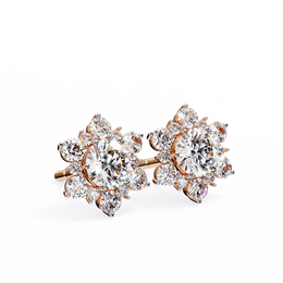 Floral Starburst Diamond Cluster Stud Earrings in Yellow Gold