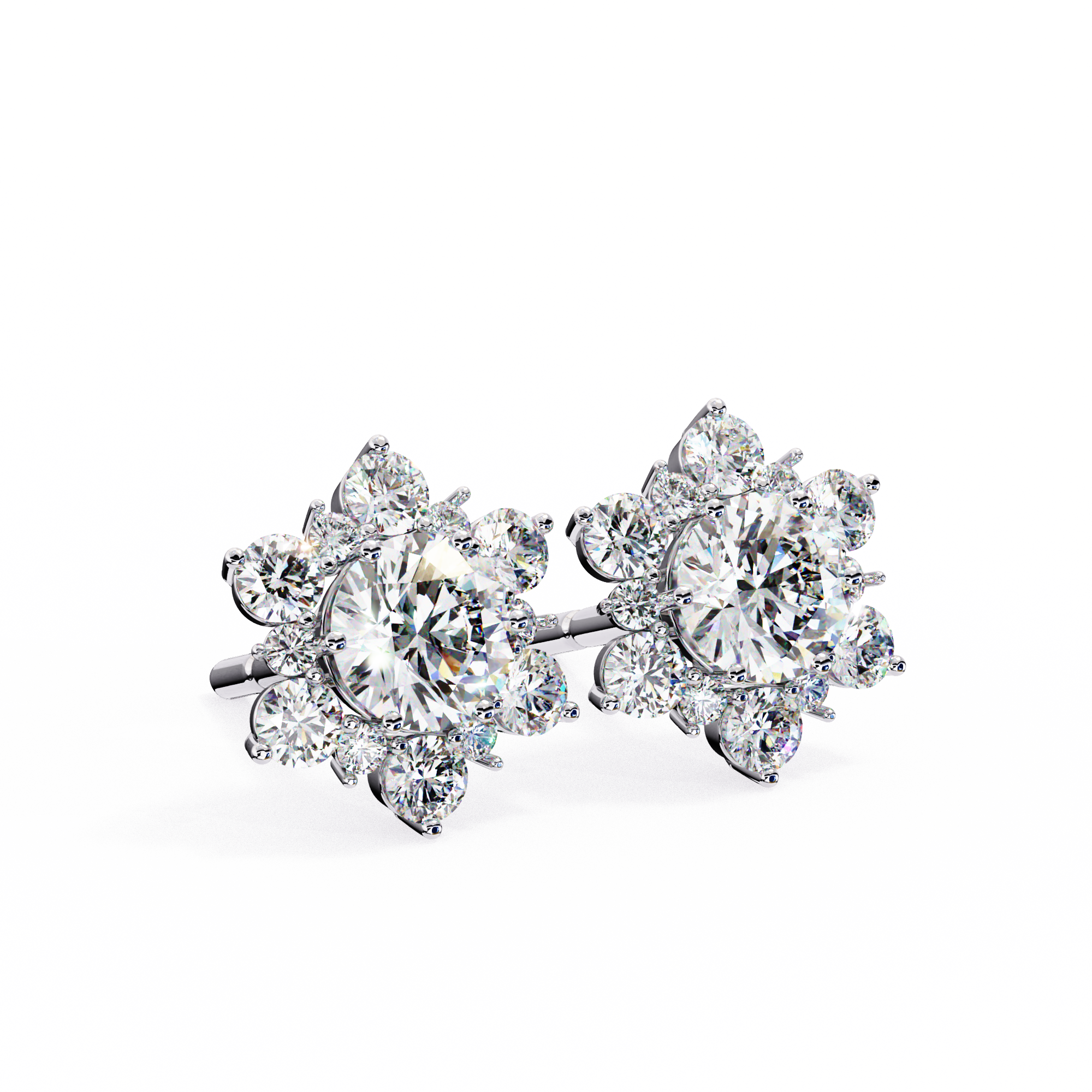 Floral Starburst Diamond Cluster Stud Earrings in Yellow Gold