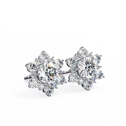 Floral Starburst Diamond Cluster Stud Earrings in Yellow Gold