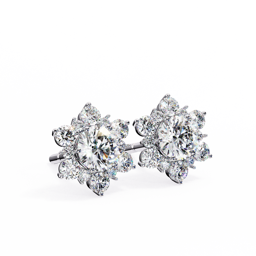 Floral Starburst Diamond Cluster Stud Earrings in Yellow Gold