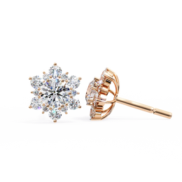 Floral Starburst Diamond Cluster Stud Earrings in Yellow Gold