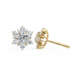 Floral Starburst Diamond Cluster Stud Earrings in Yellow Gold