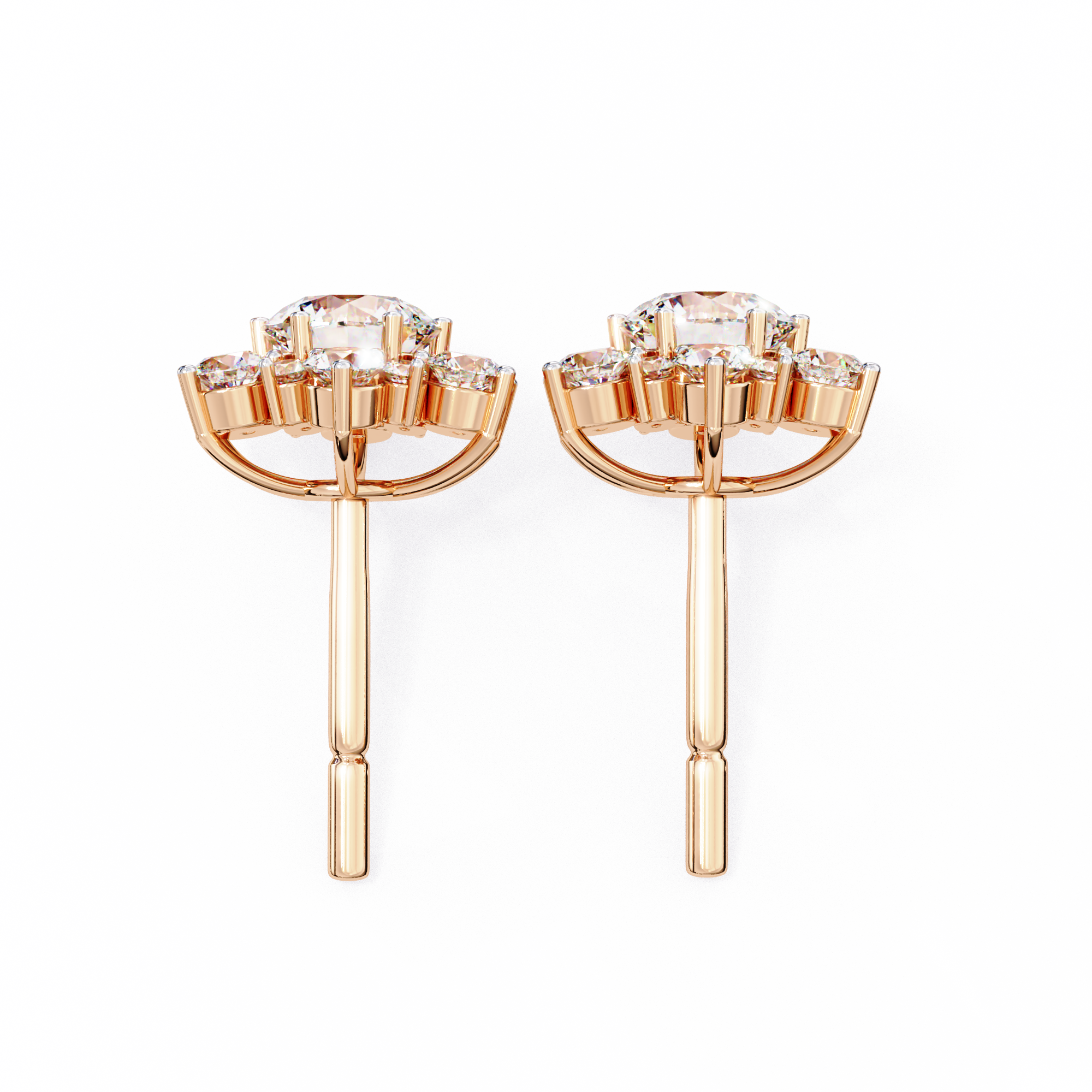 Floral Starburst Diamond Cluster Stud Earrings in Yellow Gold