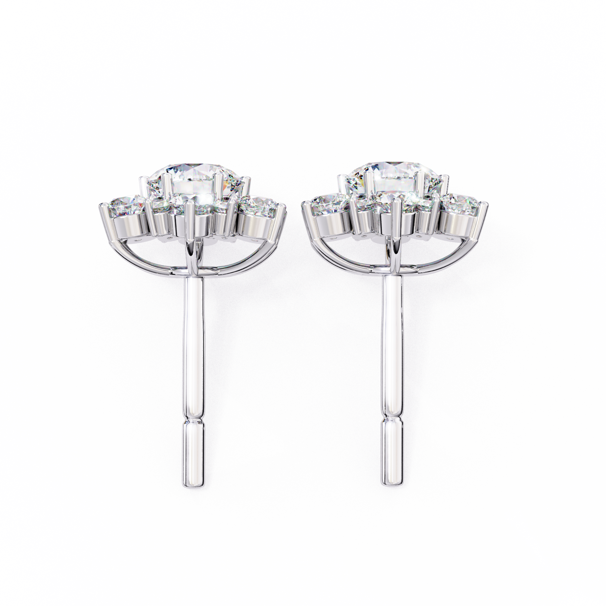 Floral Starburst Diamond Cluster Stud Earrings in Yellow Gold