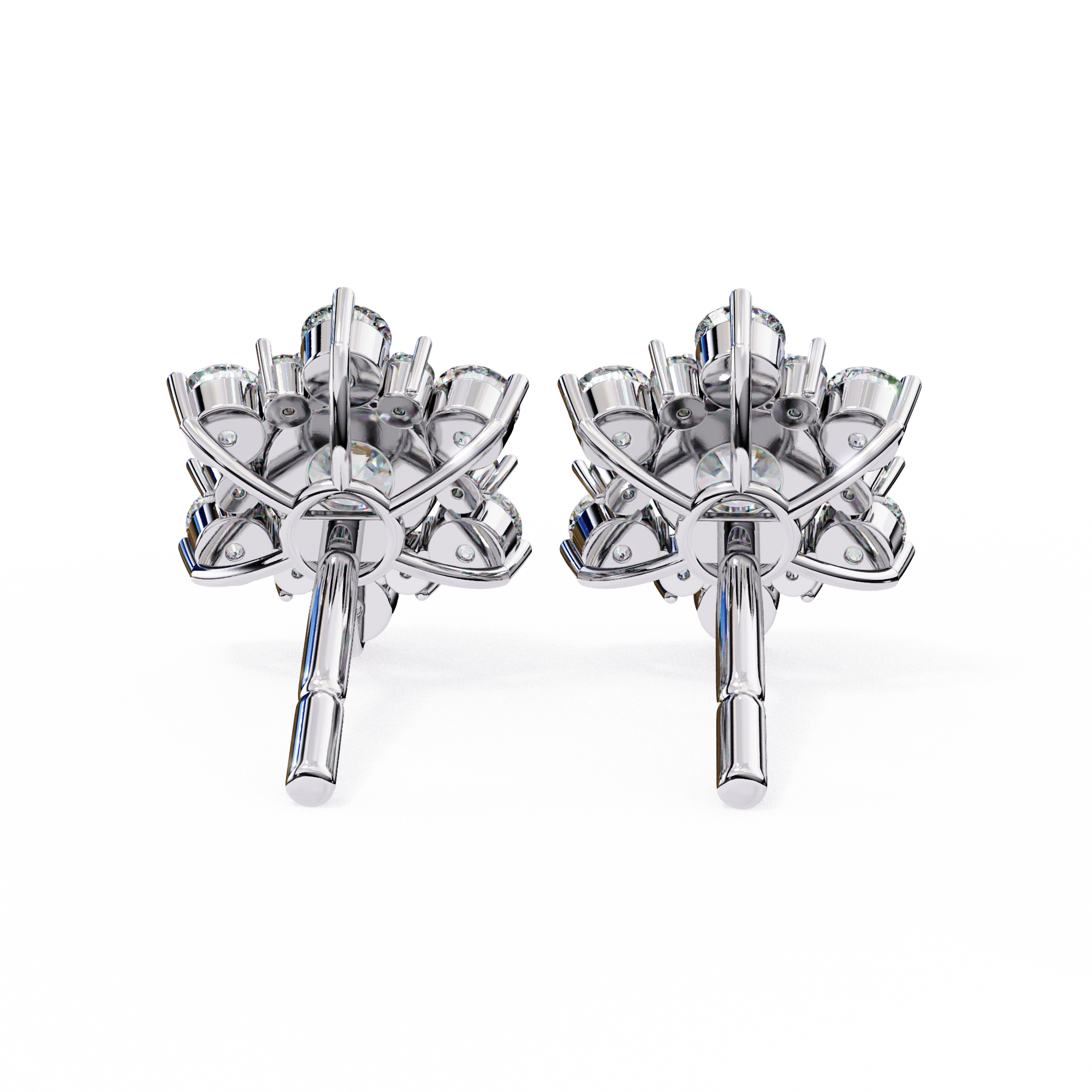 Floral Starburst Diamond Cluster Stud Earrings in Yellow Gold