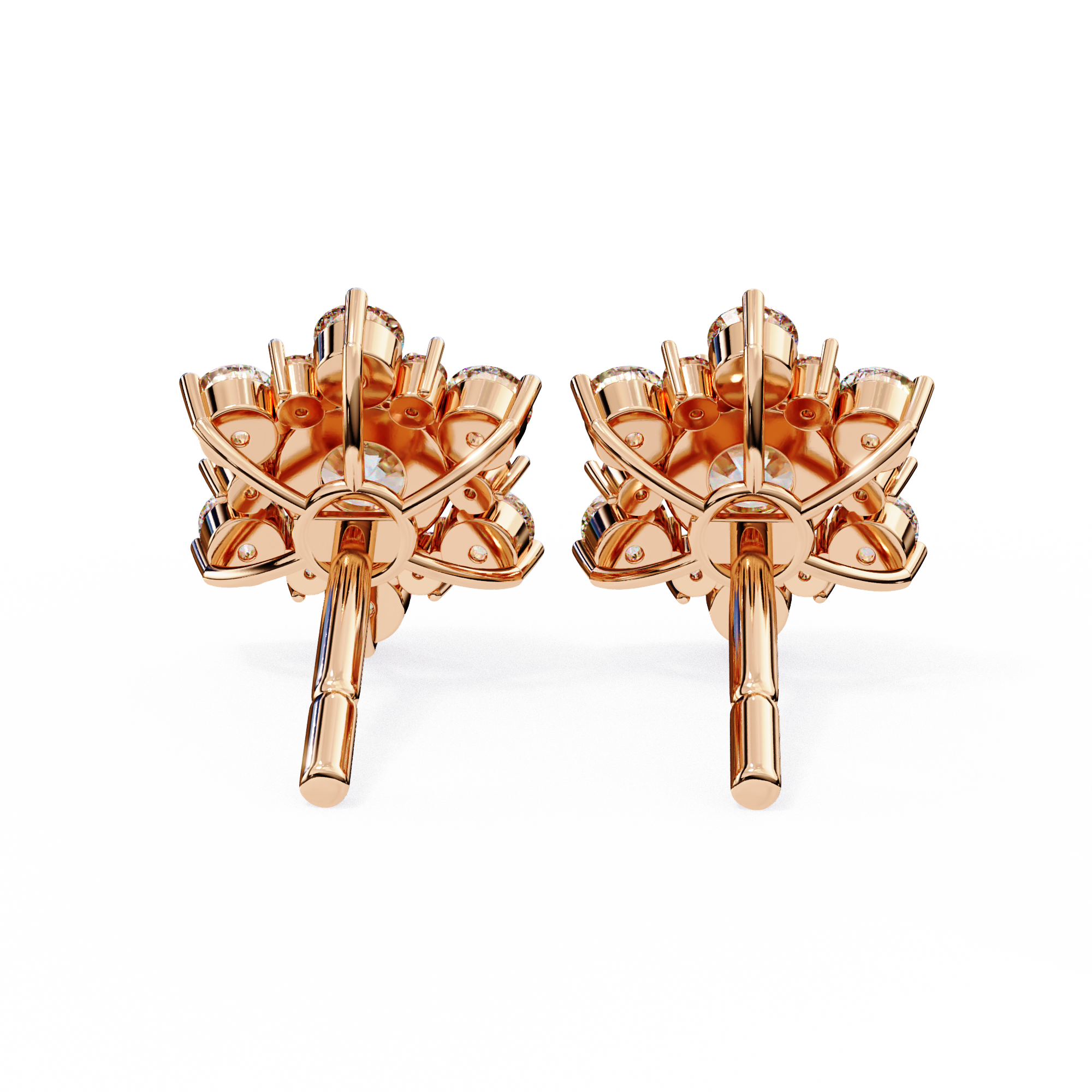 Floral Starburst Diamond Cluster Stud Earrings in Yellow Gold