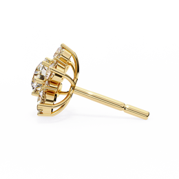 Floral Starburst Diamond Cluster Stud Earrings in Yellow Gold