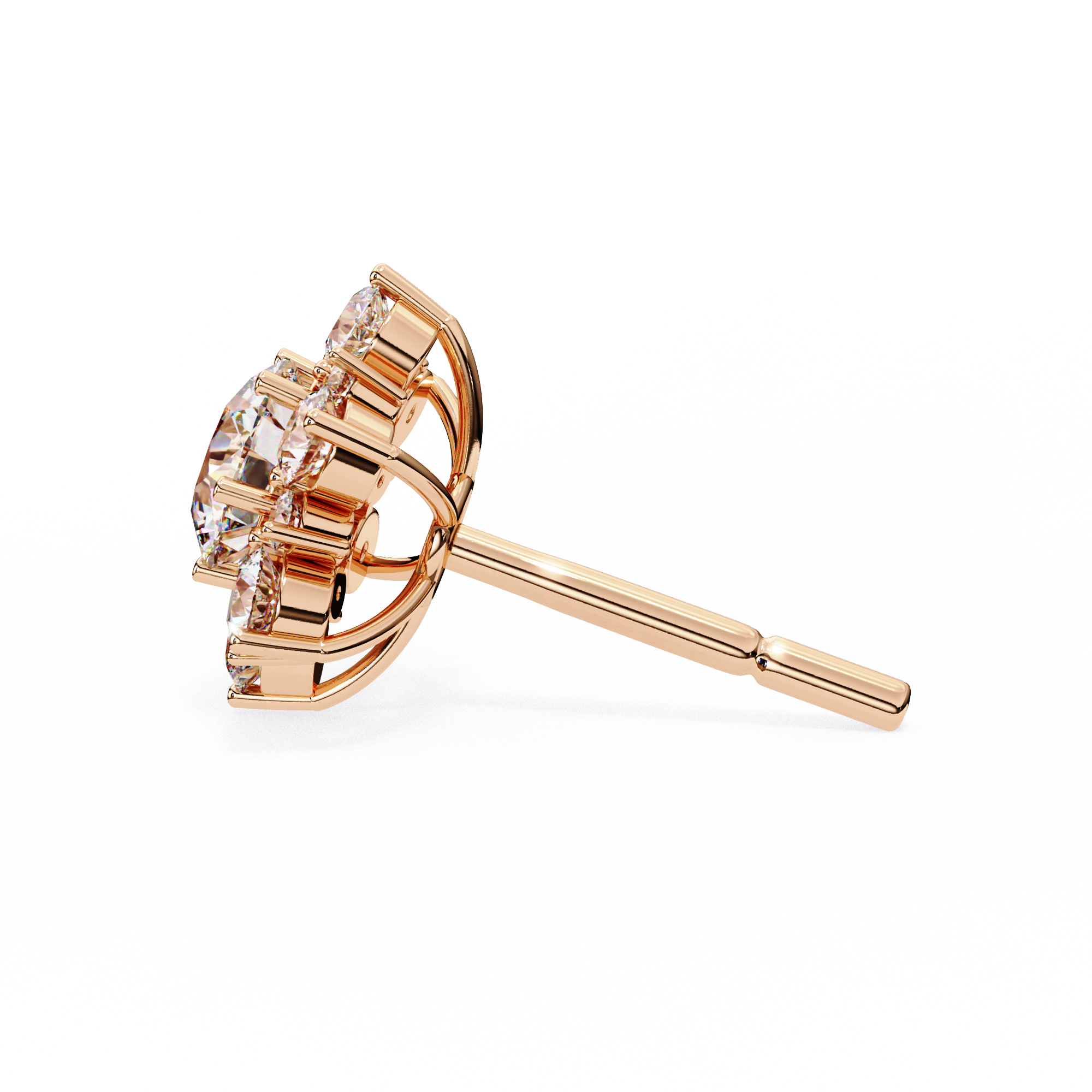Floral Starburst Diamond Cluster Stud Earrings in Yellow Gold
