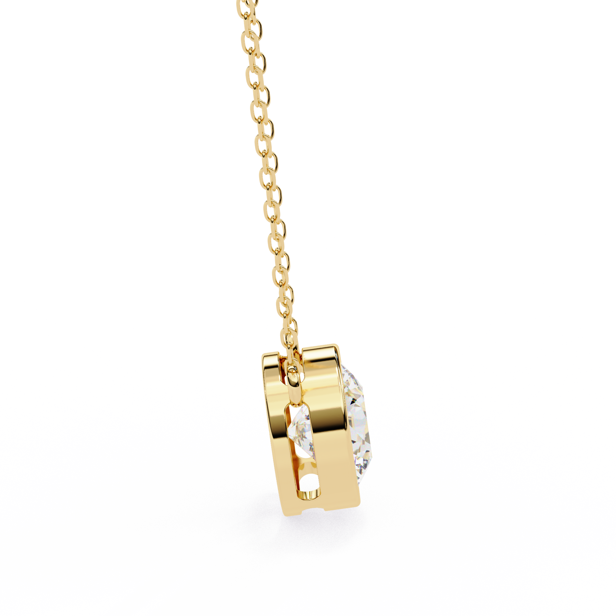 Modern Bezel-Set Round Diamond Necklace, Minimalist Yellow Gold Floating Pendant