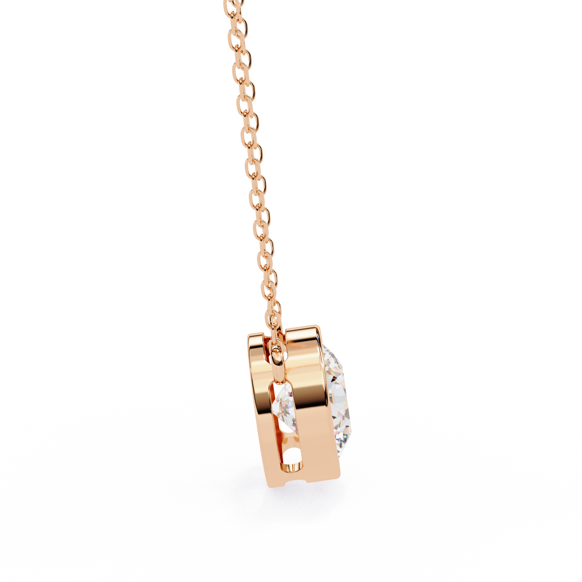 Modern Bezel-Set Round Diamond Necklace, Minimalist Yellow Gold Floating Pendant