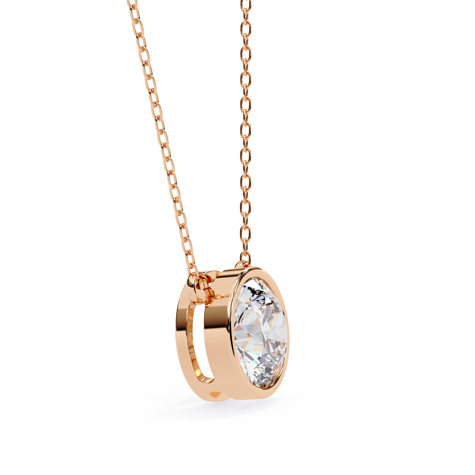 Modern Bezel-Set Round Diamond Necklace, Minimalist Yellow Gold Floating Pendant