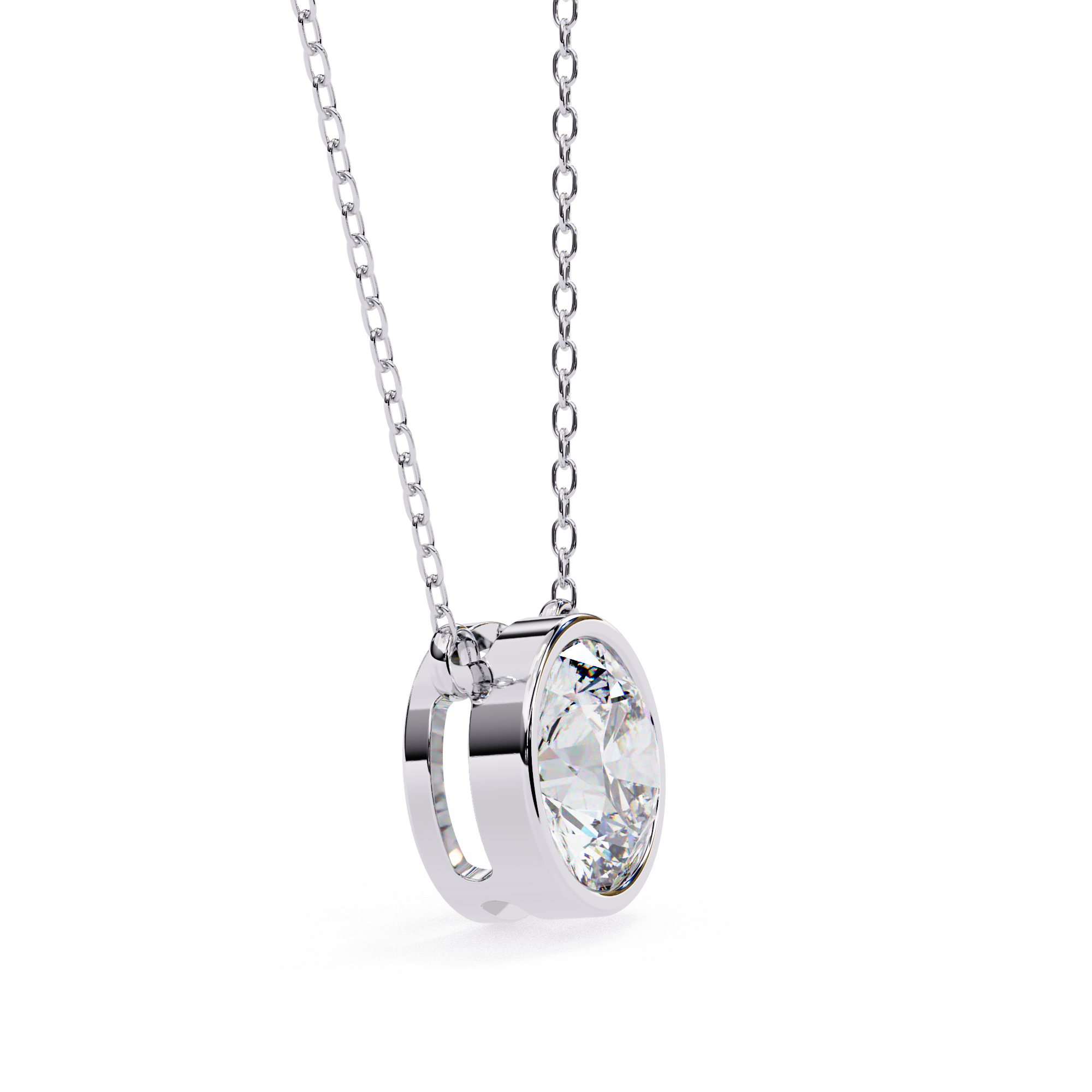 Modern Bezel-Set Round Diamond Necklace, Minimalist Yellow Gold Floating Pendant