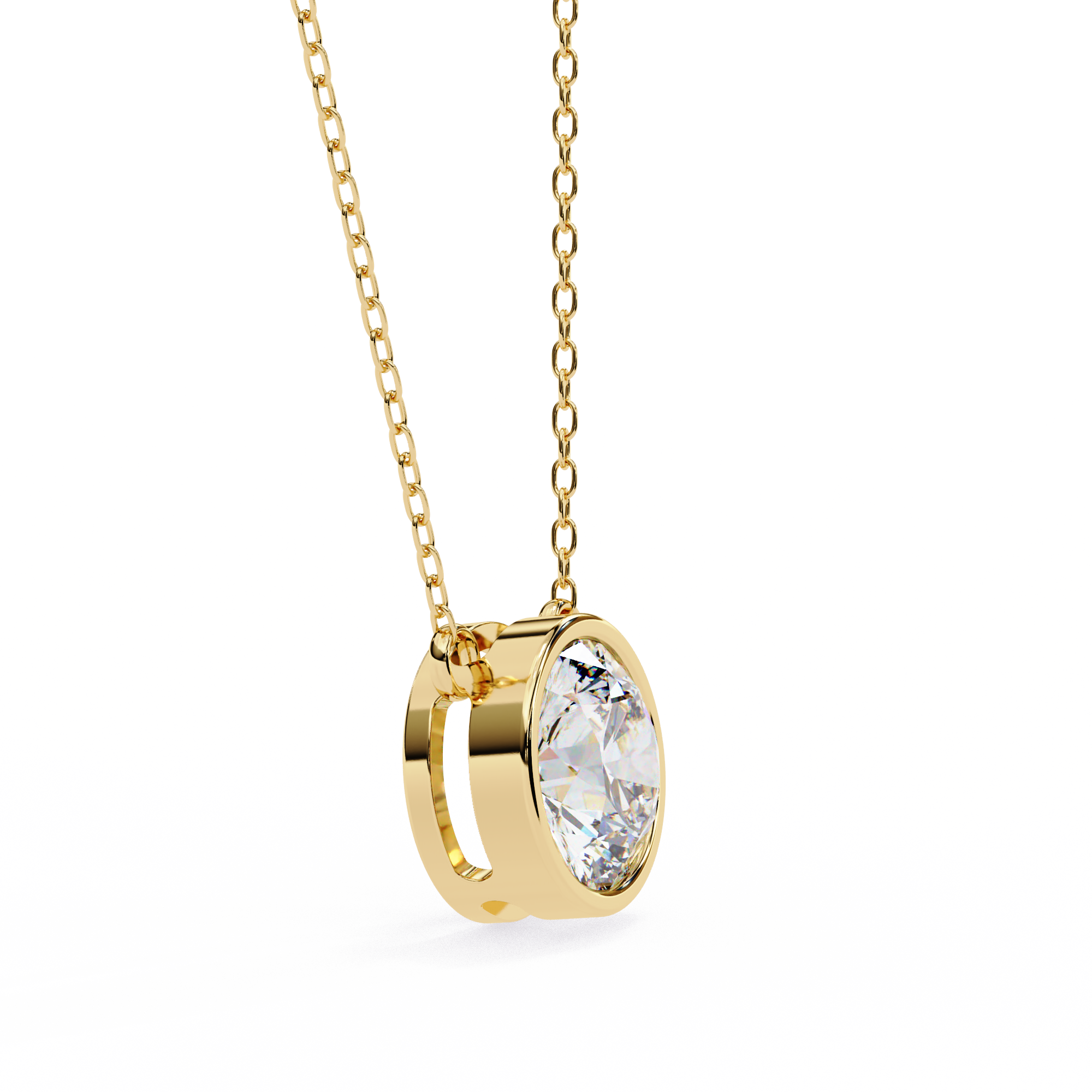 Modern Bezel-Set Round Diamond Necklace, Minimalist Yellow Gold Floating Pendant