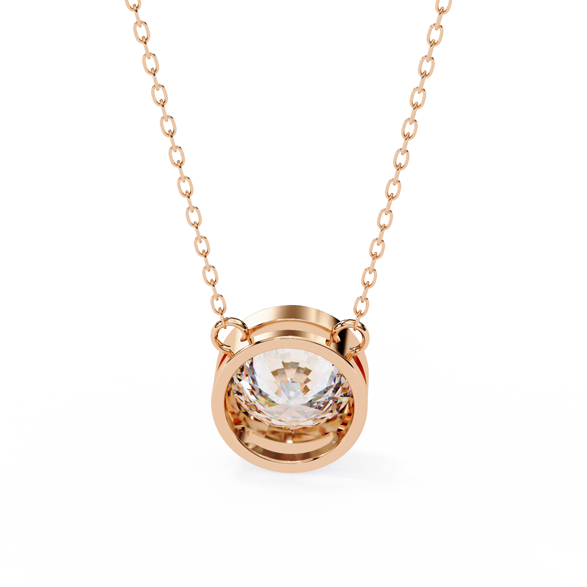 Modern Bezel-Set Round Diamond Necklace, Minimalist Yellow Gold Floating Pendant