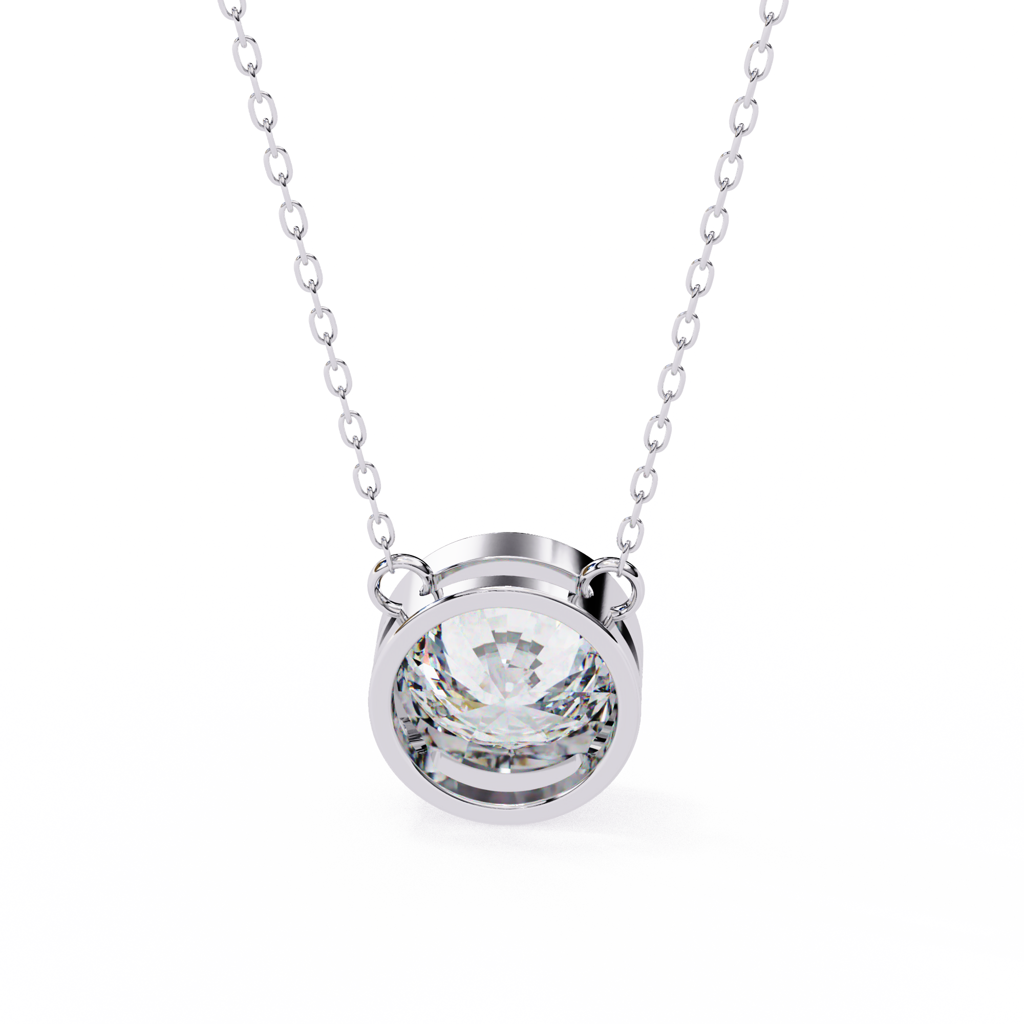 Modern Bezel-Set Round Diamond Necklace, Minimalist Yellow Gold Floating Pendant