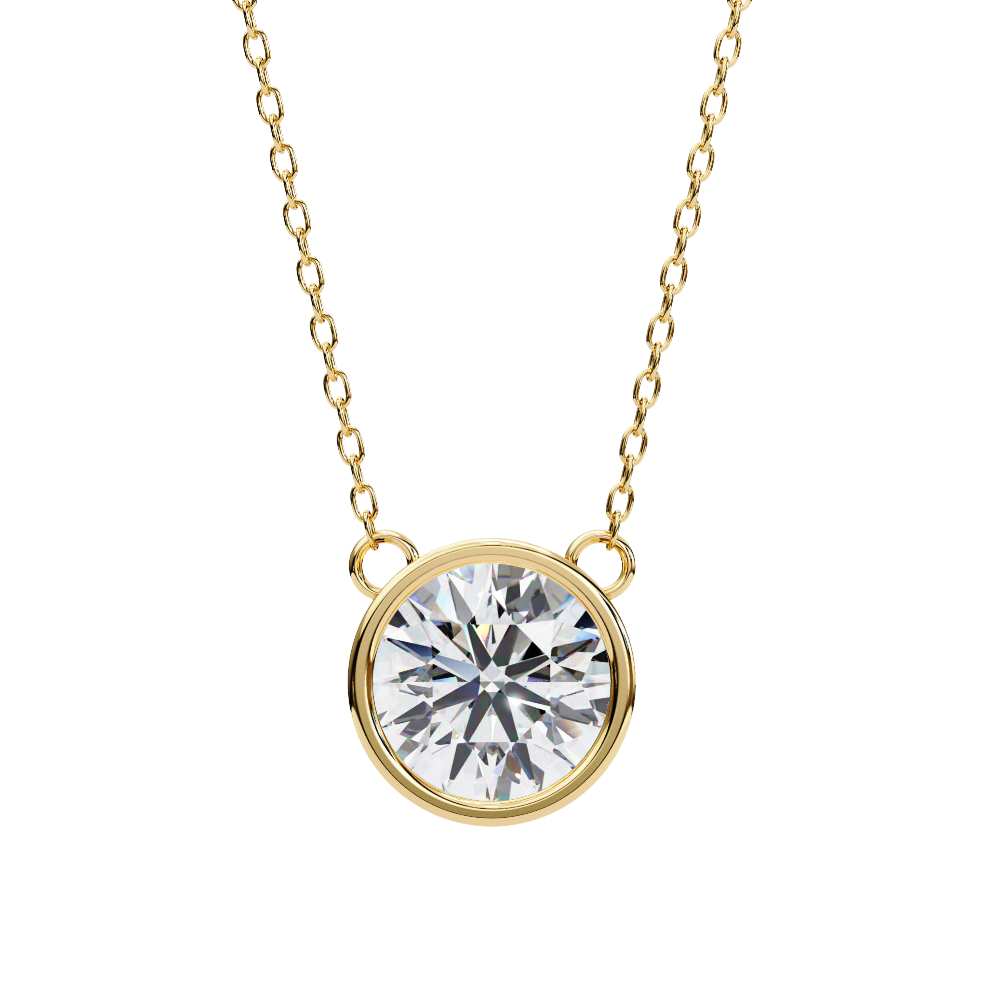 Modern Bezel-Set Round Diamond Necklace, Minimalist Yellow Gold Floating Pendant