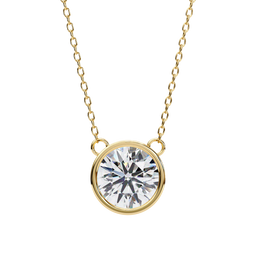 Modern Bezel-Set Round Diamond Necklace, Minimalist Yellow Gold Floating Pendant