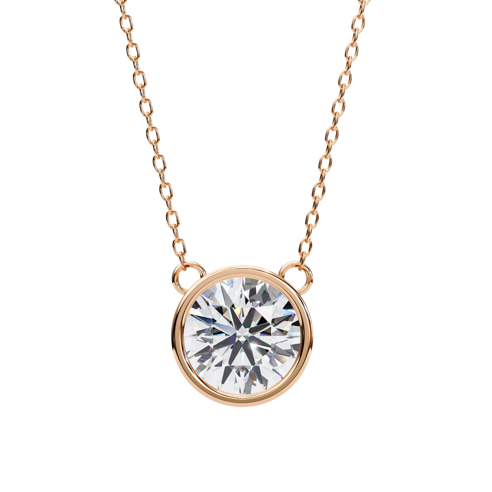Modern Bezel-Set Round Diamond Necklace, Minimalist Yellow Gold Floating Pendant