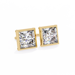 Bezel Set Princess Cut Diamond Stud Earrings in Yellow Gold