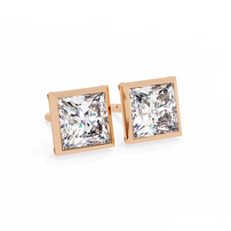 Bezel Set Princess Cut Diamond Stud Earrings in Yellow Gold