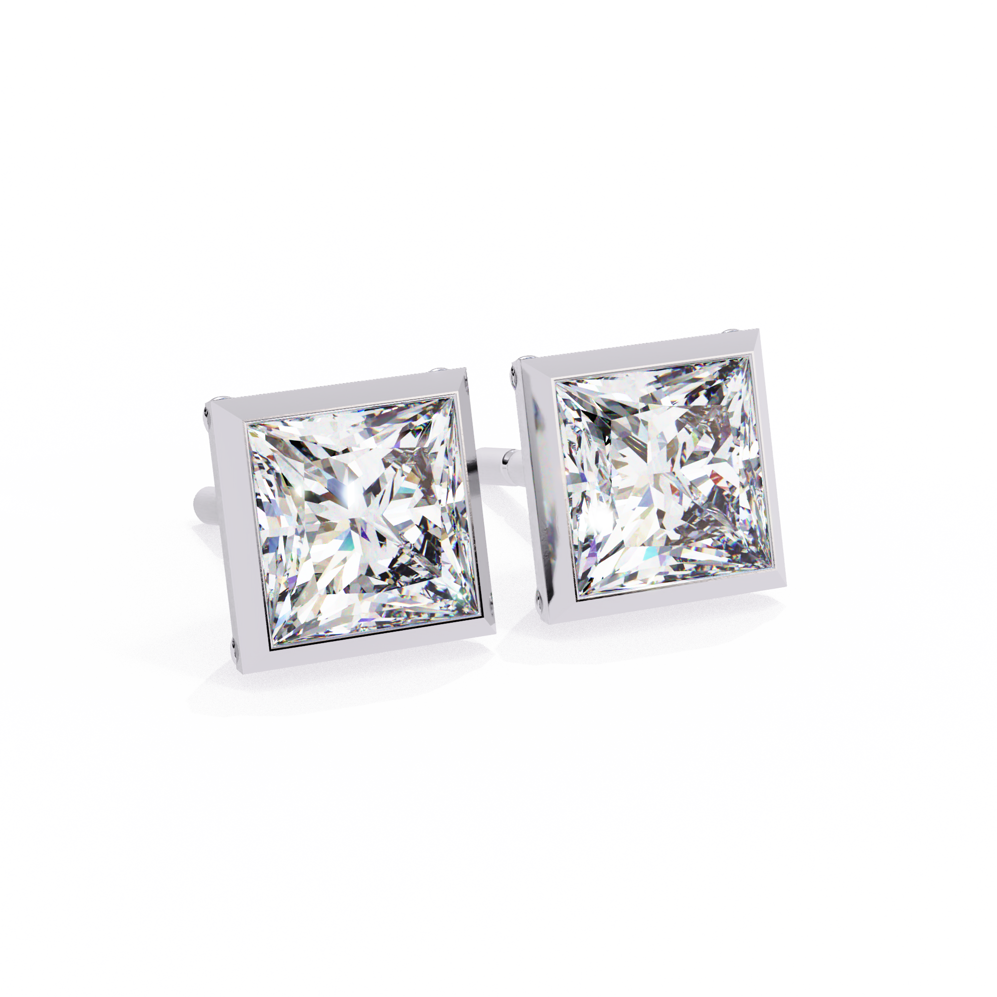 Bezel Set Princess Cut Diamond Stud Earrings in Yellow Gold