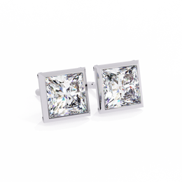 Bezel Set Princess Cut Diamond Stud Earrings in Yellow Gold