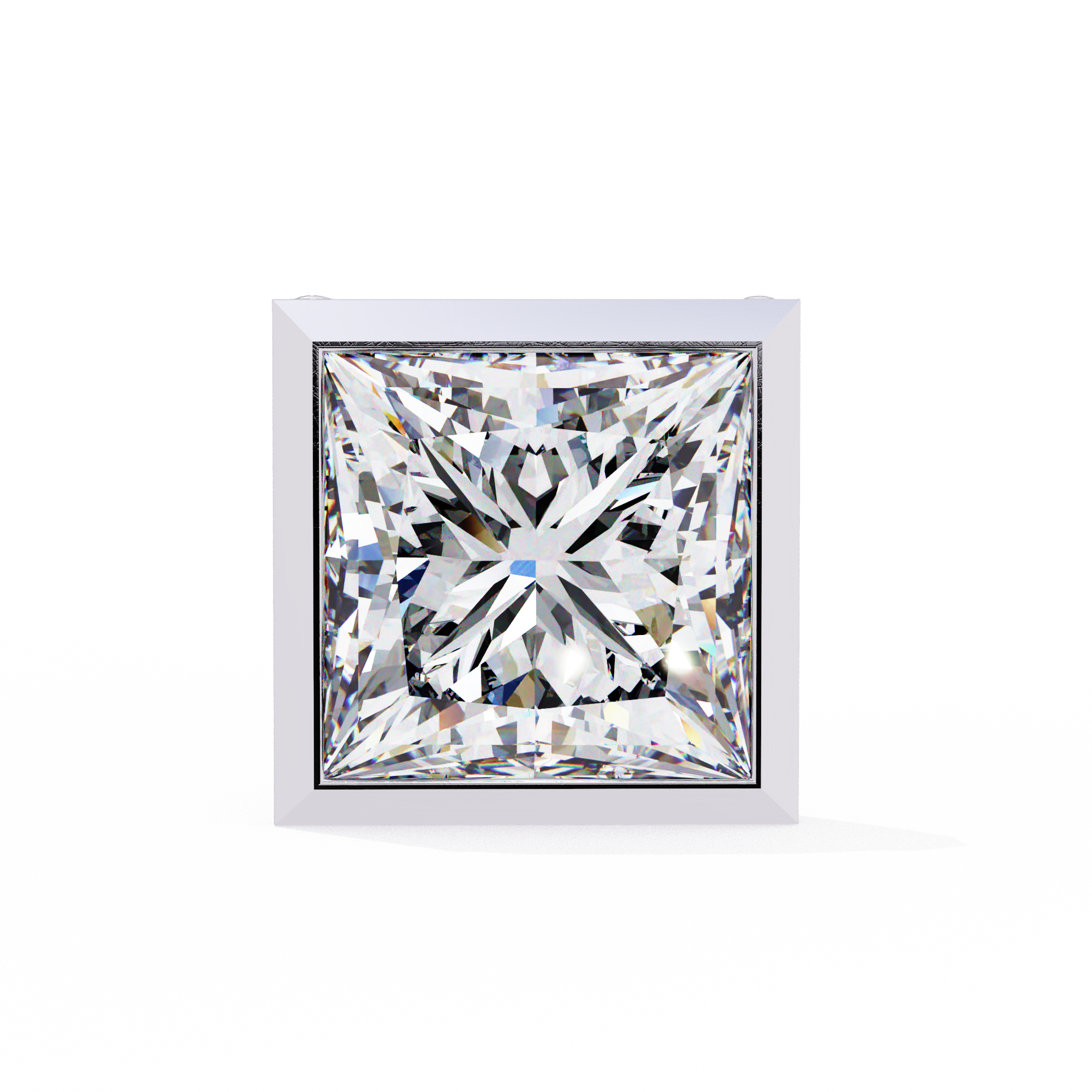 Bezel Set Princess Cut Diamond Stud Earrings in Yellow Gold