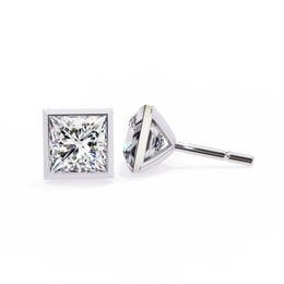 Bezel Set Princess Cut Diamond Stud Earrings in Yellow Gold