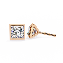 Bezel Set Princess Cut Diamond Stud Earrings in Yellow Gold
