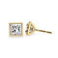 Bezel Set Princess Cut Diamond Stud Earrings in Yellow Gold