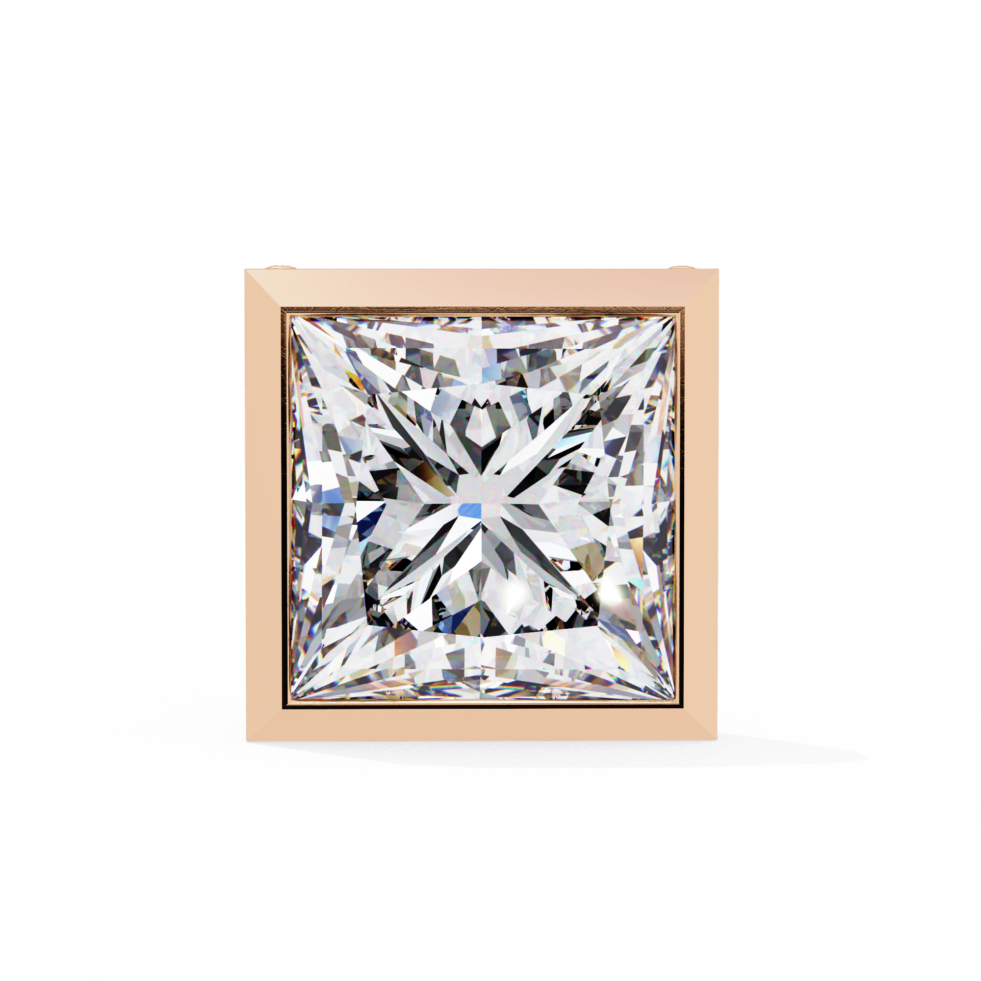 Bezel Set Princess Cut Diamond Stud Earrings in Yellow Gold