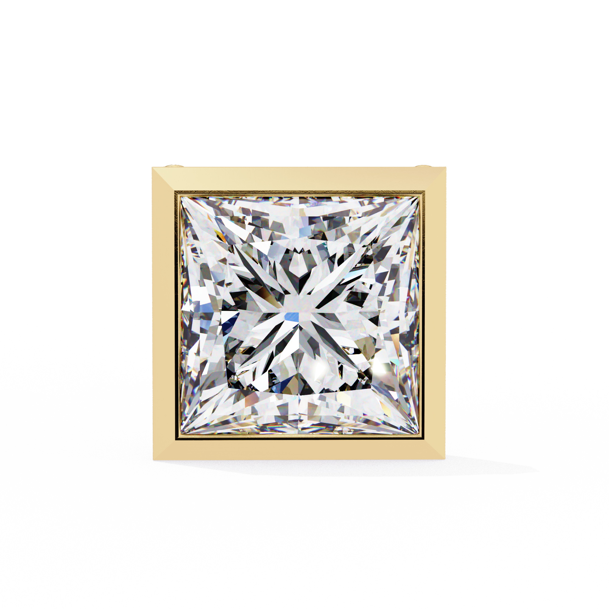 Bezel Set Princess Cut Diamond Stud Earrings in Yellow Gold