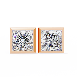 Bezel Set Princess Cut Diamond Stud Earrings in Yellow Gold