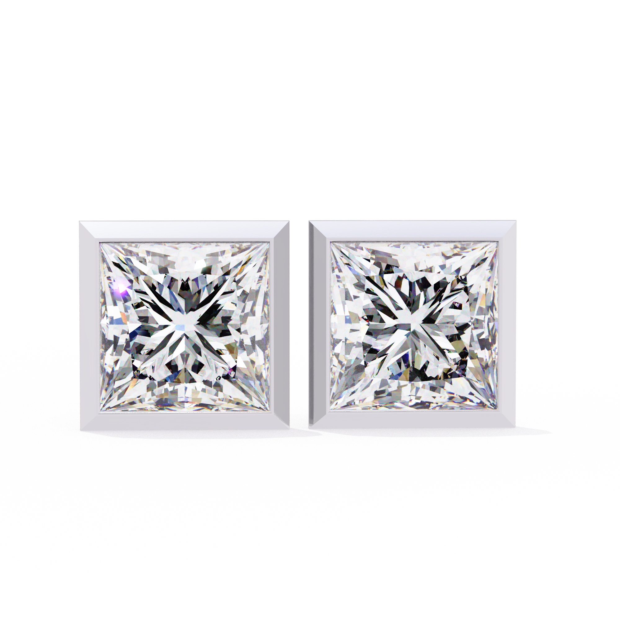 Bezel Set Princess Cut Diamond Stud Earrings in Yellow Gold