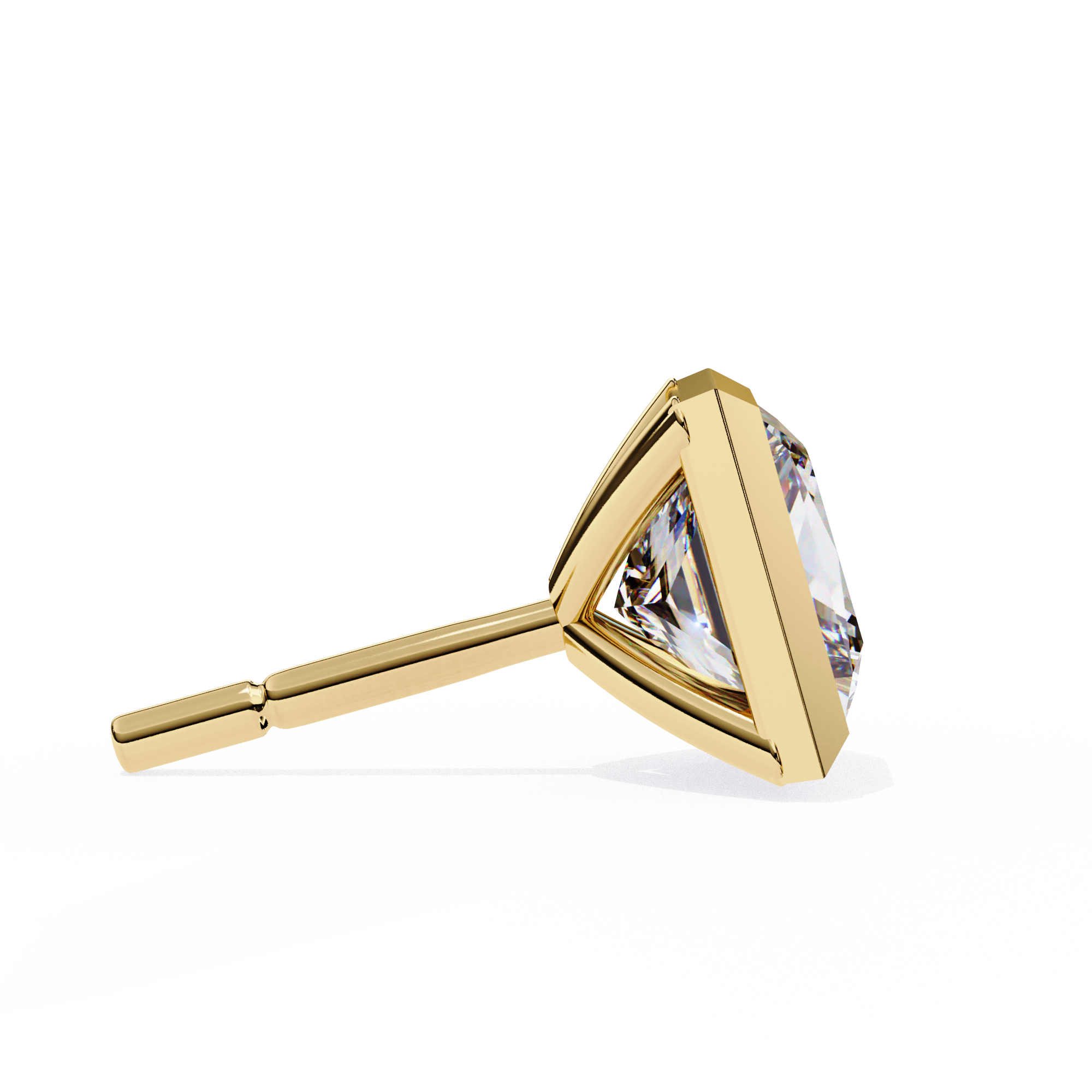 Bezel Set Princess Cut Diamond Stud Earrings in Yellow Gold