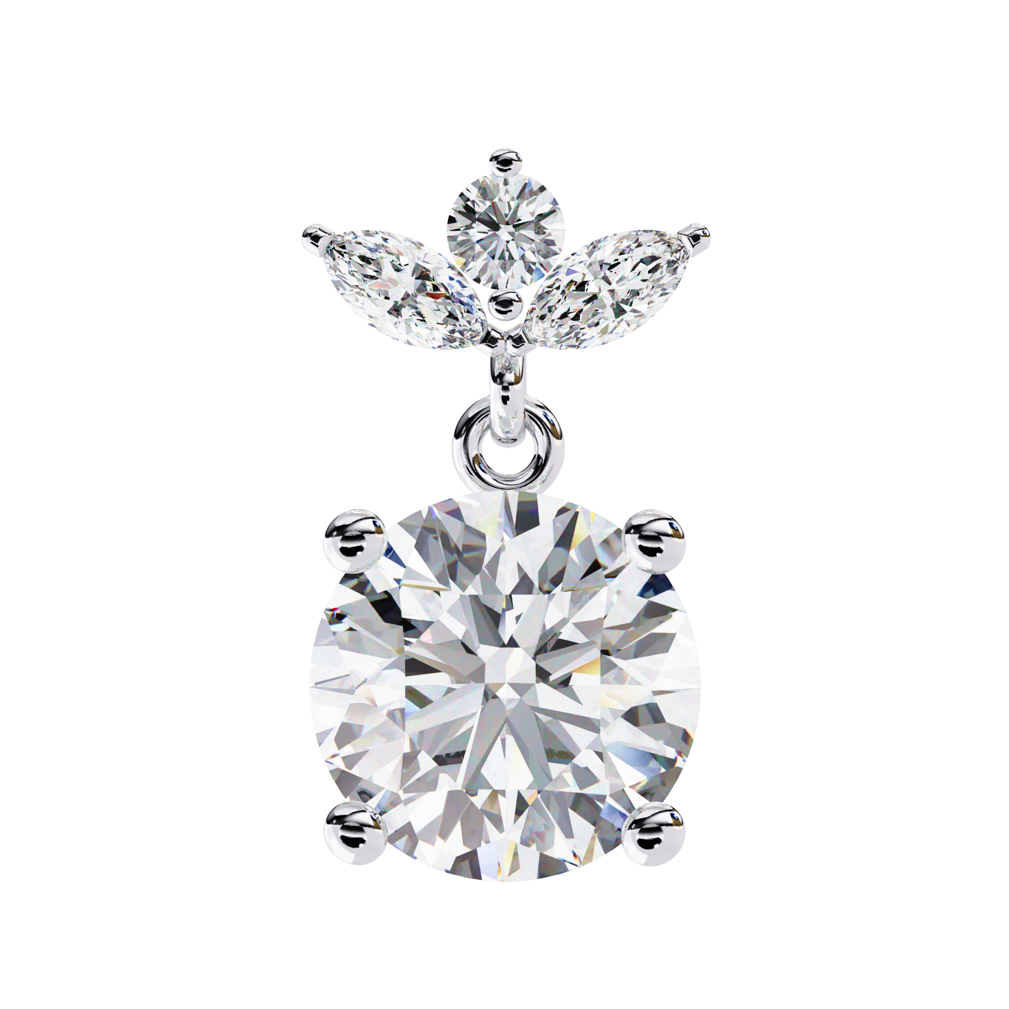 Solitaire Round Diamond Drop Earrings with Marquise Floral Cluster