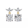Solitaire Round Diamond Drop Earrings with Marquise Floral Cluster