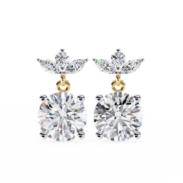 Solitaire Round Diamond Drop Earrings with Marquise Floral Cluster