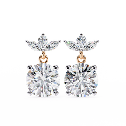 Solitaire Round Diamond Drop Earrings with Marquise Floral Cluster