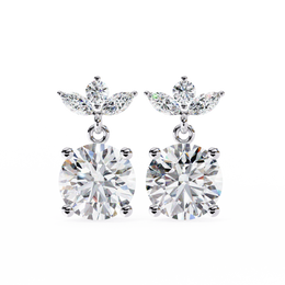 Solitaire Round Diamond Drop Earrings with Marquise Floral Cluster