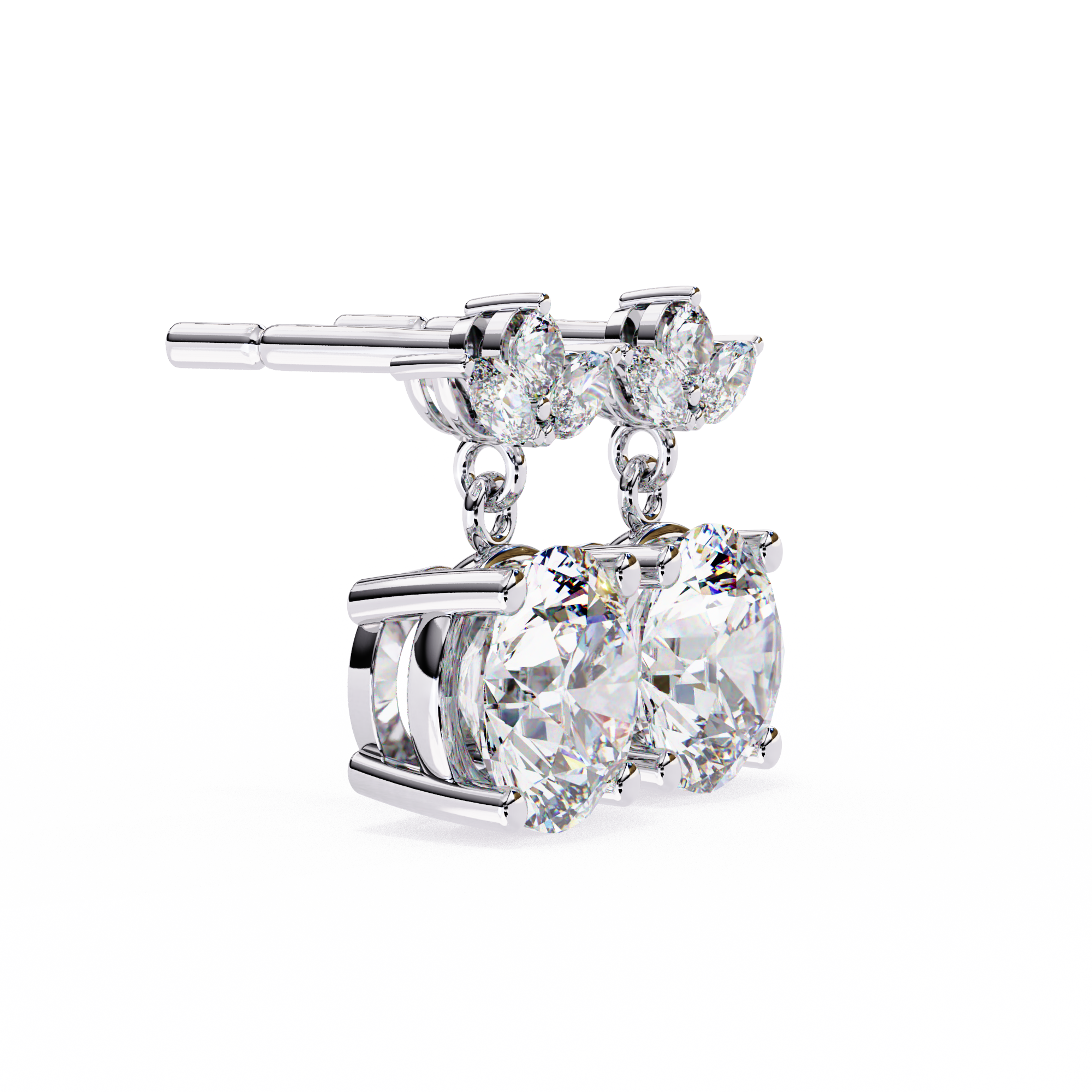 Solitaire Round Diamond Drop Earrings with Marquise Floral Cluster